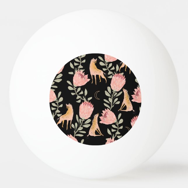 Hyena & Protea: Dark Vintage Pattern Ping Pong Ball (Front)