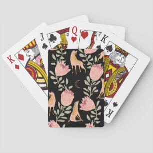 Hyena & Protea: Dark Vintage Pattern Playing Cards