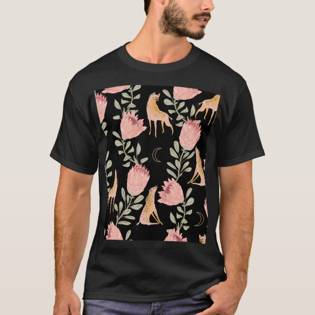 Hyena & Protea: Dark Vintage Pattern T-Shirt (Front)