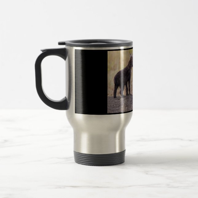 Hyena with young one travel mug (Left)
