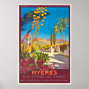 Hyères Mediterranean France Vintage Travel Poster