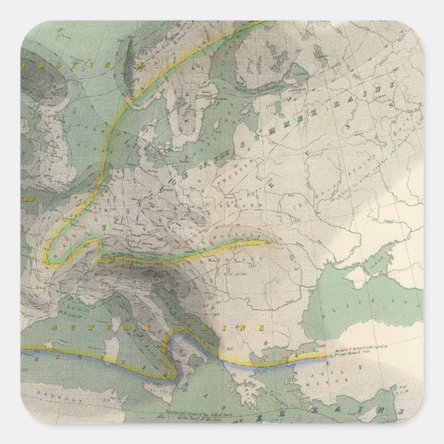 Hyetographic map Europe Square Sticker (Front)