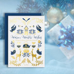 Hygge Blue | Yellow Unique Warm Winter Wishes<br><div class="desc">Perfect for your corporate,  small business or personal winter holiday greetings,  this unique "Warm Winter Wishes" real gold foil and blue design features an array of hygge style graphics arranged into a unique pattern that is cozy and cheerful.  Composite design by Holiday Hearts Designs.</div>