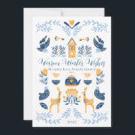 Hygge Blue | Yellow Unique Warm Winter Wishes Holiday Card<br><div class="desc">Perfect for your corporate or small business winter holiday greetings,  this unique "Warm Winter Wishes" editable design features an array of hygge style graphics arranged into a unique pattern that is cosy and cheerful.  Composite design by Holiday Hearts Designs.</div>