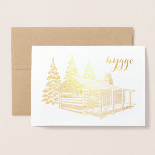 hygge cabin in the woods gold foil card