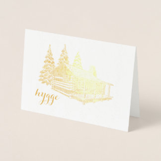 hygge cabin in the woods gold foil card