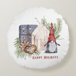 Hygge Christmas Cute Gnome Nordic Holidays Round Cushion