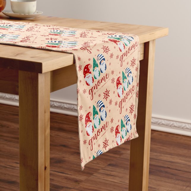 Hygge Christmas Gnome for the Holidays Snowflakes Medium Table Runner (In Situ)