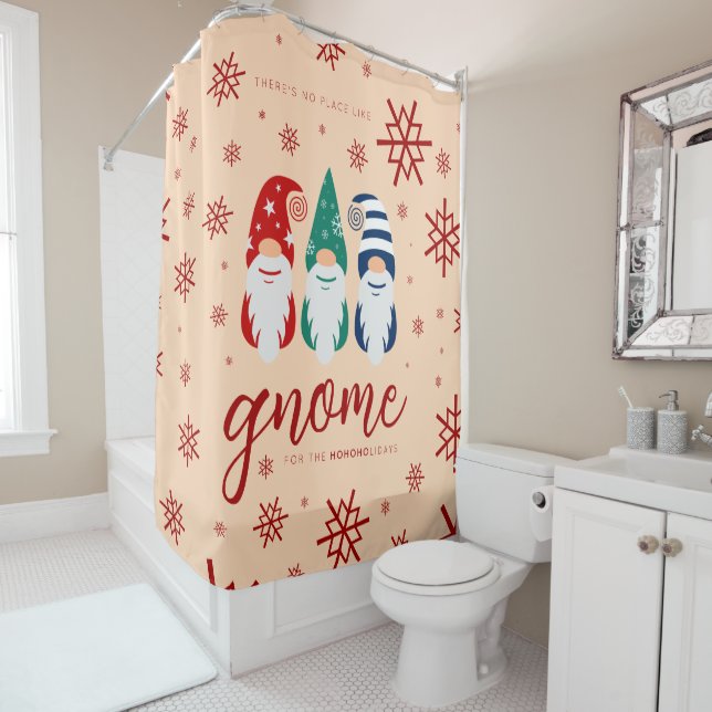 Hygge Christmas Gnome for the Holidays Snowflakes Shower Curtain (In Situ)