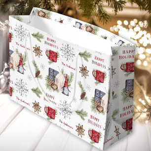 Hygge Christmas Gnome Nordic Holidays Name Large Gift Bag