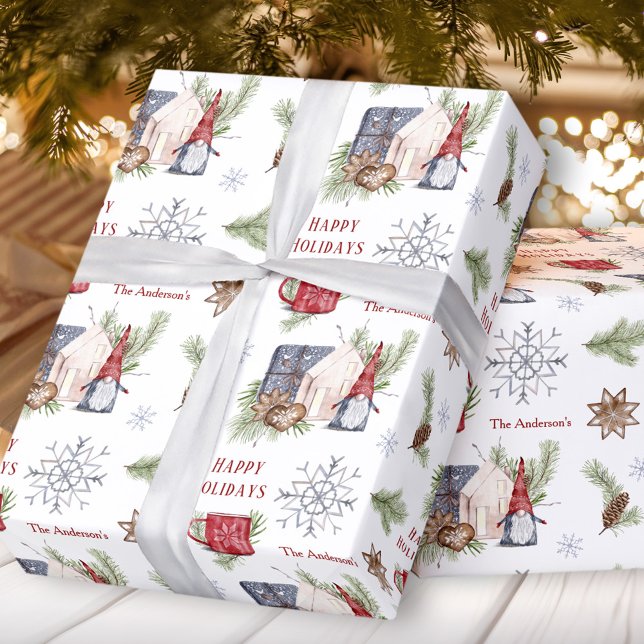 Hygge Christmas Gnome Nordic Holidays Name Wrapping Paper (Hygge Christmas Gnome Nordic Holidays Name Wrapping Paper)