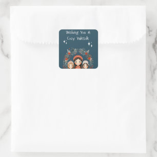 Hygge Christmas Mother & Daughters wreath Square Sticker