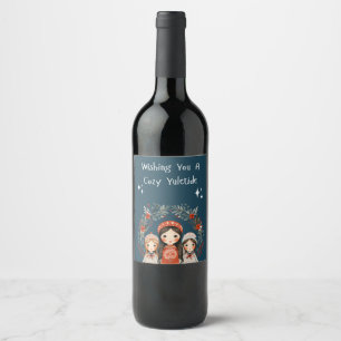 Hygge Christmas Mother & Daughters wreath Wine Label