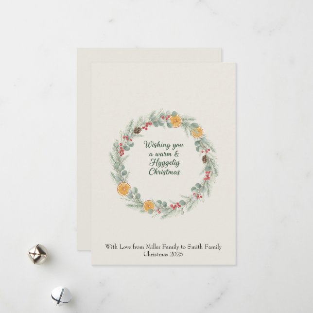 Hygge Christmas Wreath Card — Holiday Greetings (Front/Back In Situ)