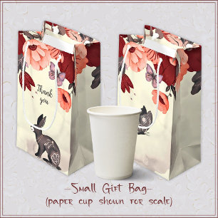 Hygge Folk Art Rabbit Butterfly Floral Birthday  Small Gift Bag