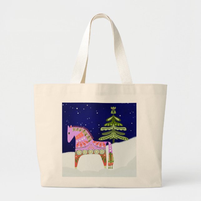 Hygge Horse with Pine Tree Tote Bag (Front)