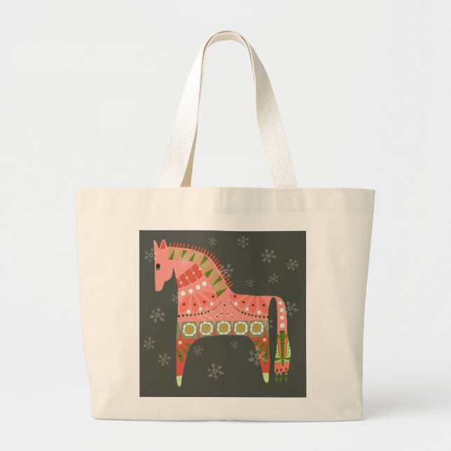 Hygge Horse with Snowflakes and Hearts Tote Bag (Front)