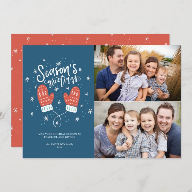 Hygge Mittens 2 Photo Christmas Holiday Flat Card (Front/Back)