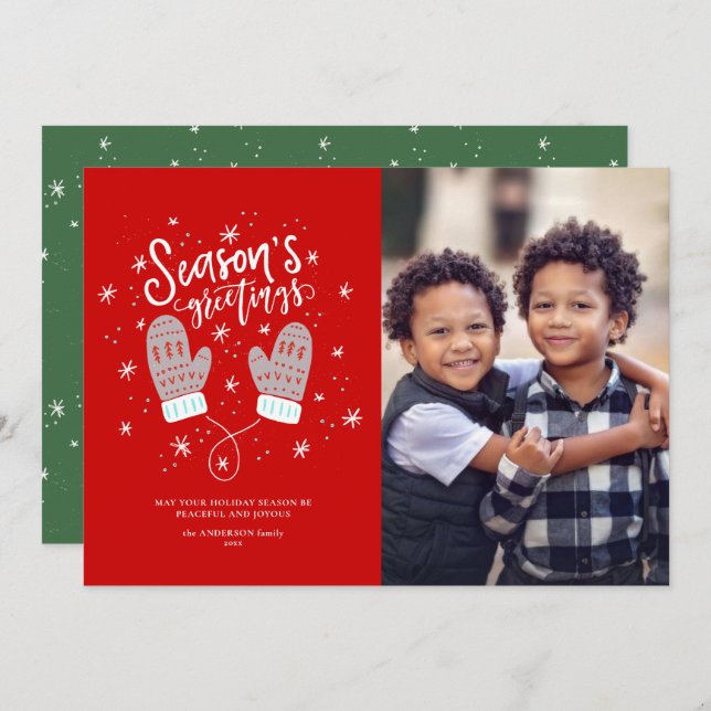 Hygge Mittens Christmas Holiday Flat Card (Front/Back)