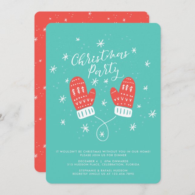 Hygge Mittens Christmas Holiday Party Invitation (Front/Back)