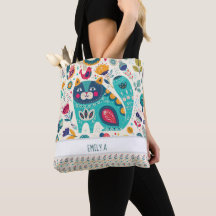 Hygge Totes -Cosy Cat Personalised Folk Art Flower