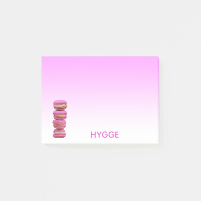 Hygge with macarons on pink and white post-it notes (Front)