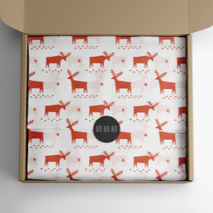 Hygge Woodland Reindeer   Red Christmas Holiday Tissue Paper