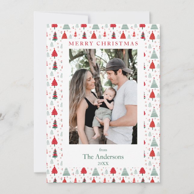 Hygge Xmas Tree Pattern One Photo Christmas Holiday Card (Front)