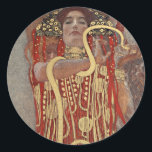 Hygieia by Gustav Klimt, Vintage Art Nouveau Classic Round Sticker<br><div class="desc">Hygieia (c. 1901) by Gustav Klimt is a vintage Victorian Era Symbolism painting featuring the Greek goddess of hygiene, health, cleanliness, and sanitation along with the Aesculapian snake around her arm and the cup of Lethe in her hand. Hygieia is part of one of three paintings known as “The Faculty...</div>