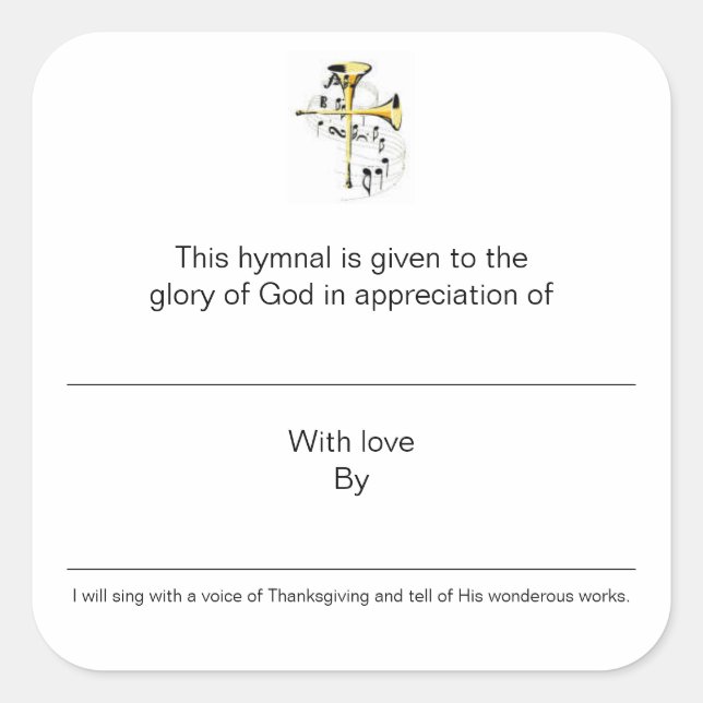 Hymnal Plates In Appreciation of Square Sticker (Front)