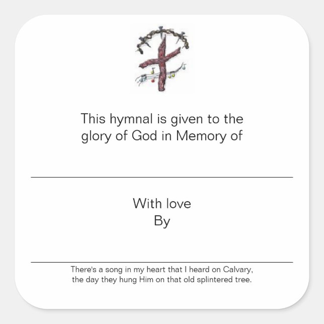 Hymnal Plates In Memory of Square Sticker (Front)