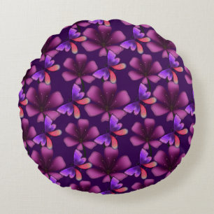 Hyper-Bloom Purple Butterfly: Dark  Floral  Round Cushion