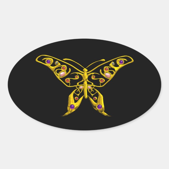 HYPER BUTTERFLY, black Oval Sticker (Front)