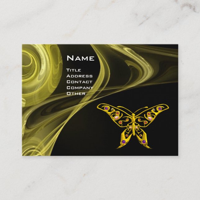 HYPER BUTTERFLY- bright  black yellow red Business Card (Front)