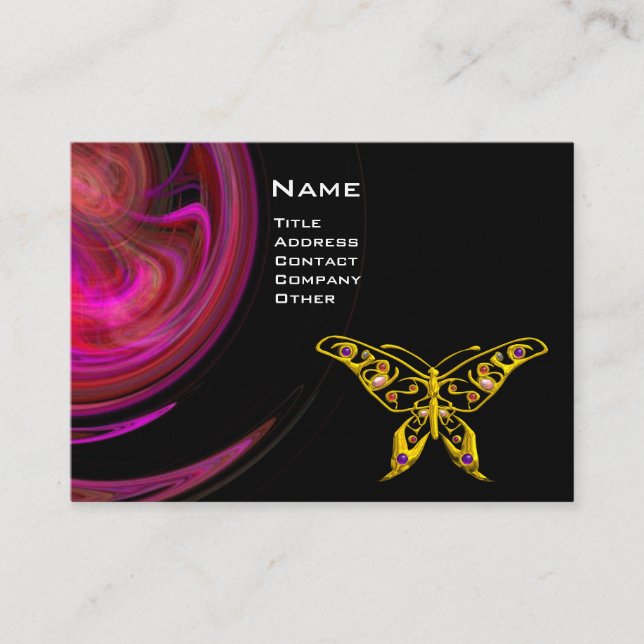 HYPER BUTTERFLY- bright pink violet black yellow Business Card (Front)