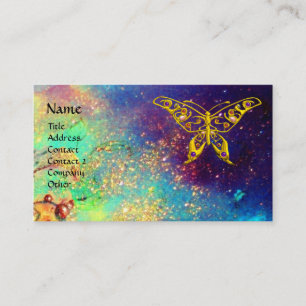 HYPER BUTTERFLY IN GOLD SPARKLES,blue,green,yellow Business Card