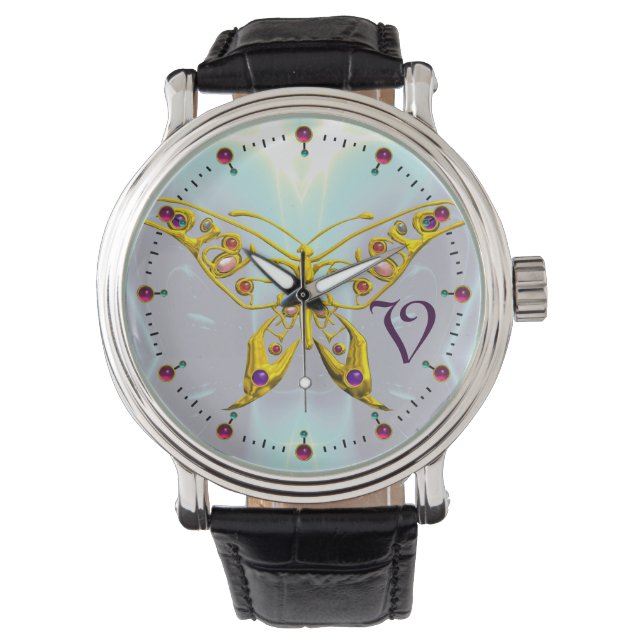 HYPER BUTTERFLY MONOGRAM ,Aqua Blue Fractals Watch (Front)
