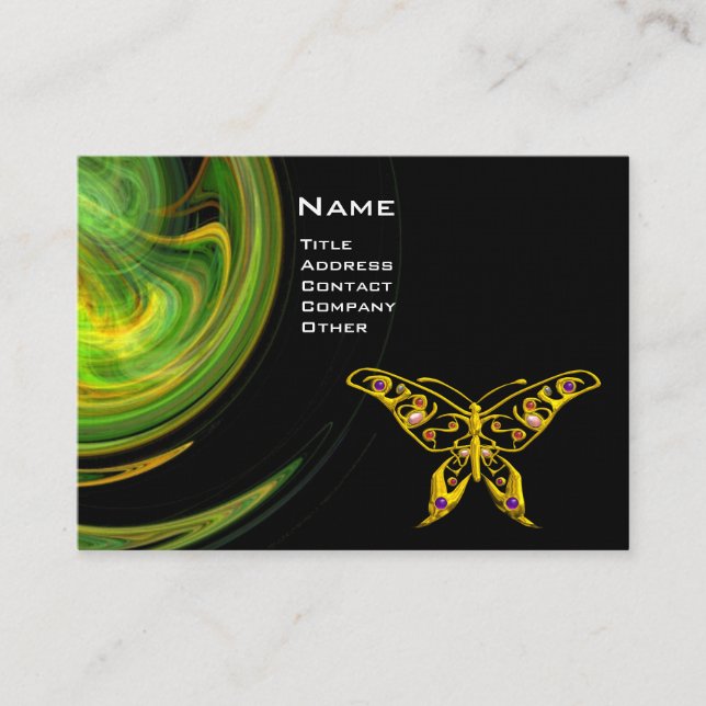 HYPER BUTTERFLY- orange green black yellow Business Card (Front)