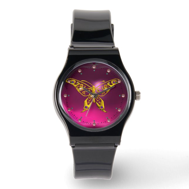 HYPER BUTTERFLY ,Pink Fuchsia Amethyst Watch (Front)