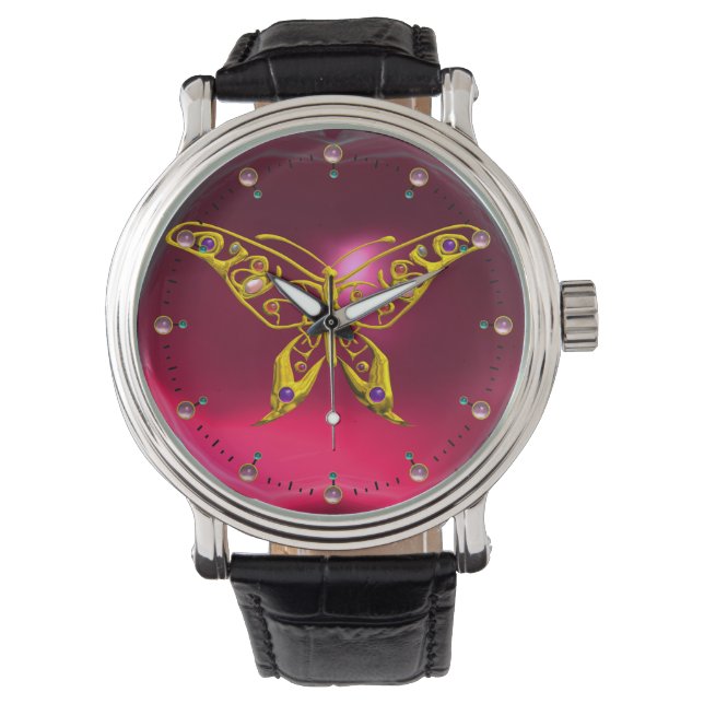HYPER BUTTERFLY ,Pink Red Ruby Watch (Front)