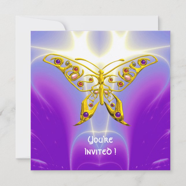 HYPER BUTTERFLY purple fuchsia violet champagne Invitation (Front)