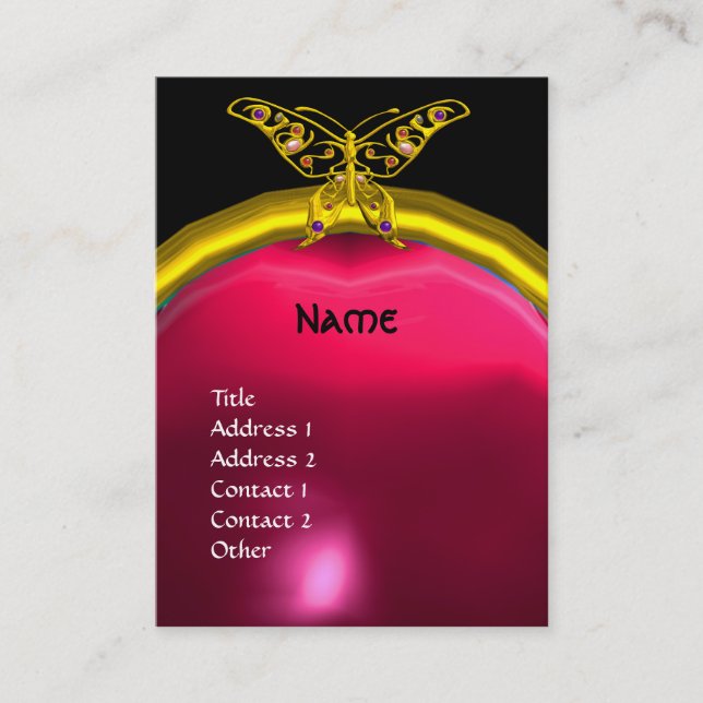 HYPER BUTTERFLY  RUBY  MONOGRAM pink red yellow Business Card (Front)