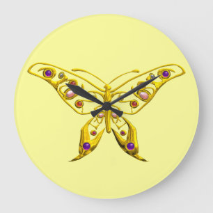 HYPER BUTTERFLY,yellow Large Clock