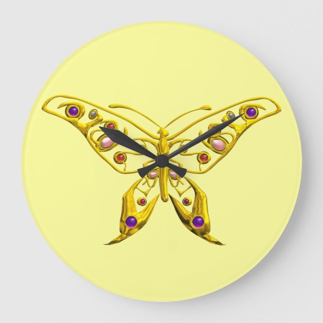 HYPER BUTTERFLY,yellow Large Clock (Front)