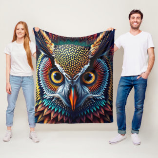 Hyper-Detailed Owl Portrait | Realistic & Intense Fleece Blanket