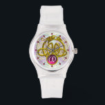 HYPER DRAGON / GOLD CELTIC KNOTS GEMSTONE MONOGRAM WATCH<br><div class="desc">Elegant and unique design , gold Celtic dragons in light waves.  Very accurated 3D modelling and fractal art and rendering  by Bulgan Lumini (c).Part from series Hyper Talismans.</div>