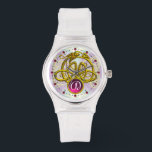 HYPER DRAGON / GOLD CELTIC KNOTS GEMSTONE MONOGRAM WATCH<br><div class="desc">Elegant and unique design , gold Celtic dragons in light waves.  Very accurated 3D modelling and fractal art and rendering  by Bulgan Lumini (c).Part from series Hyper Talismans.</div>
