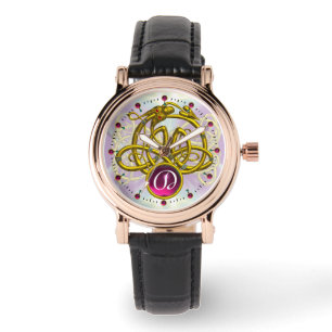 HYPER DRAGON / GOLD CELTIC KNOTS GEMSTONE MONOGRAM WATCH