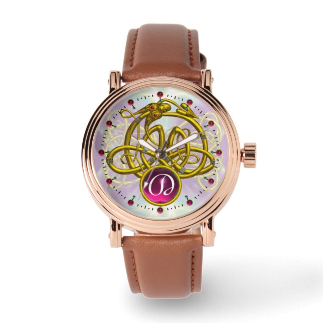 HYPER DRAGON / GOLD CELTIC KNOTS GEMSTONE MONOGRAM WATCH (Front)