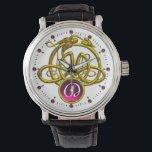HYPER DRAGON / GOLD CELTIC KNOTS GEMSTONE MONOGRAM WATCH<br><div class="desc">Elegant and unique design , gold Celtic dragons in light waves.  Very accurated 3D modelling and fractal art and rendering  by Bulgan Lumini (c).Part from series Hyper Talismans.</div>